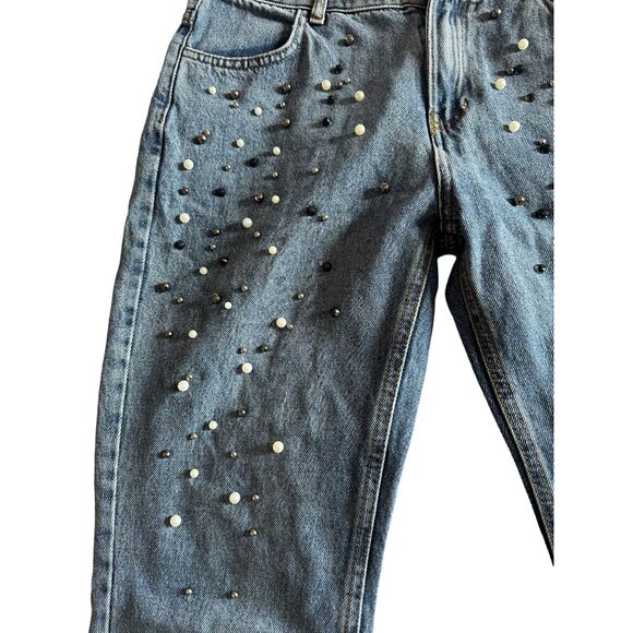 CALZEDONIA Embellished Pearl Ankle Jeans Size Small - Picture 3 of 10